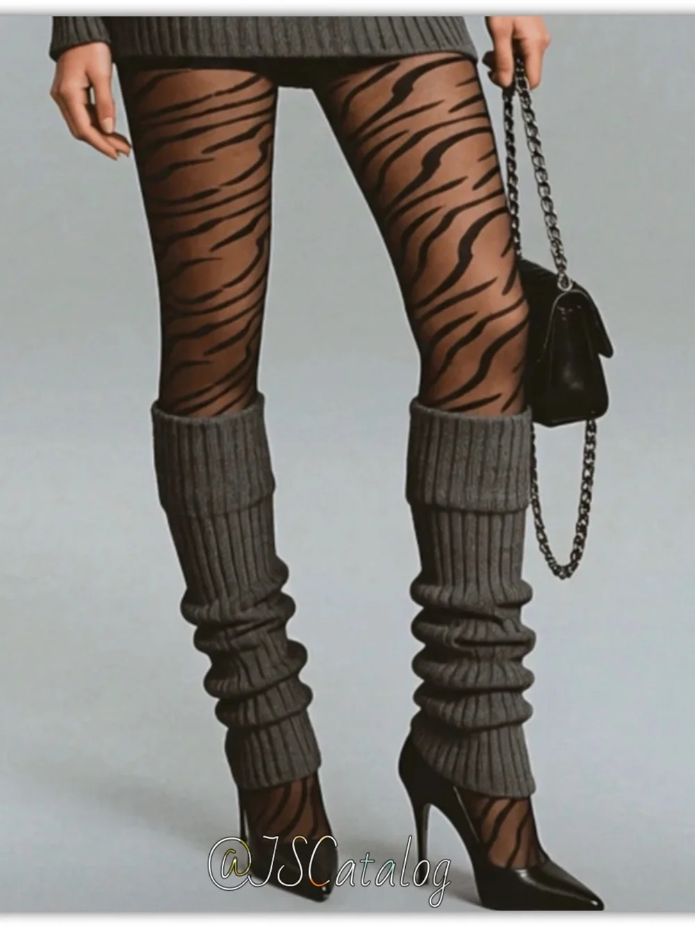 JSCatalog Sheer Tiger-Stripe Tights in Black and Brown